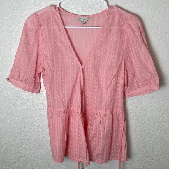 Lucky Brand Wrap Top Bubble Gum Pink Floral Top - Picture 5 of 9